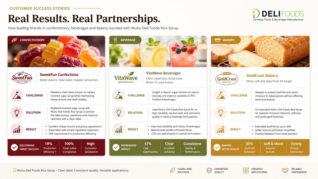 Wuhu Deli Foods rice syrup customer success stories for confectionery beverage and bakery industries