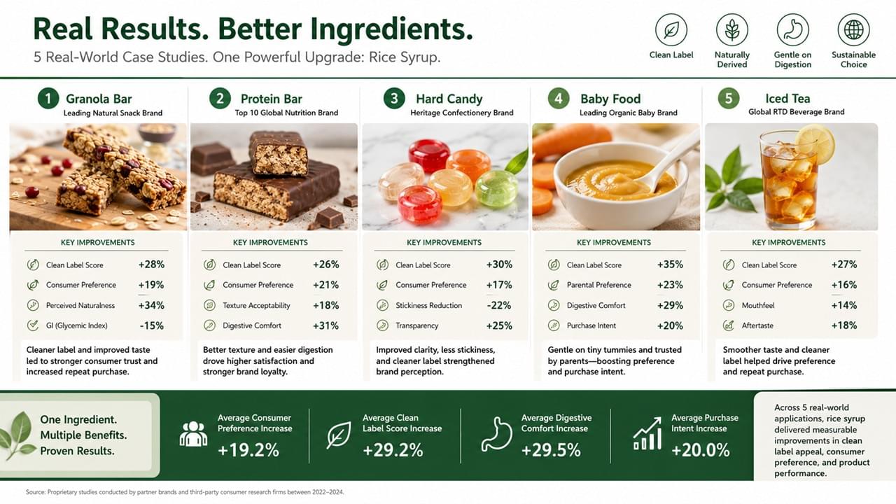 5 Erfolgsgeschichten mit Reissirup: Wie Marken Ausschuss um 88 % reduzierten und den Umsatz verdoppelten 1 Ergebnisse von Fallstudien mit Reissirup-Kunden, die technische und kommerzielle Verbesserungen in verschiedenen Lebensmittelkategorien zeigen