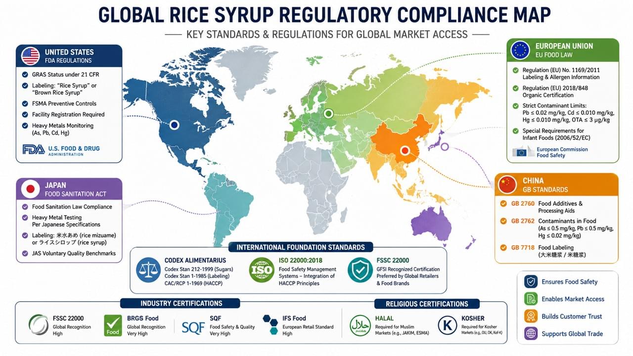 Global Rice Syrup Quality Standards Compliance Map: FDA, EU, China GB & Japan Regulations