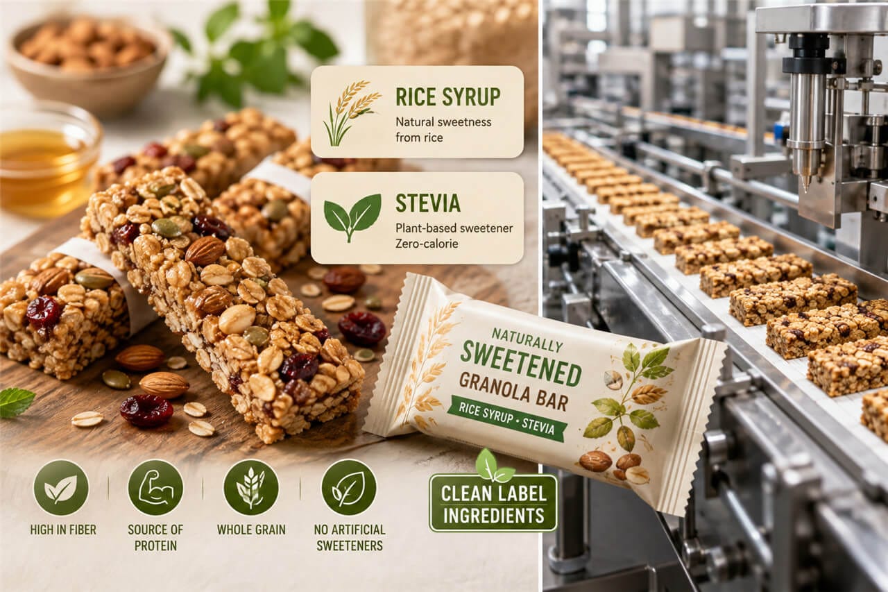 Rice Syrup vs Artificial Sweeteners: 5 Reasons Natural Wins for Clean-Label Products 2 Clean label reduced calorie granola bar with rice syrup and stevia sweetener