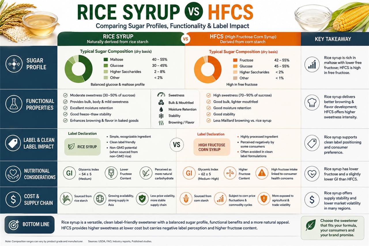Rice Syrup vs Alternative Sweeteners: 8 Clean-Label Wins Every Food Manufacturer Should Know 1 Rice Syrup vs HFCS Technical Comparison