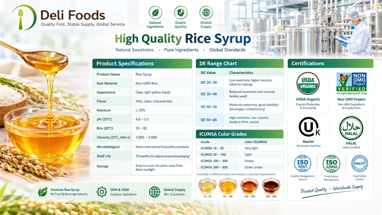 Wuhu Deli Foods Rice Syrup: 6 Reasons Leading Brands Keep Coming Back 1 Wuhu Deli Foods rice syrup product specifications and certification portfolio