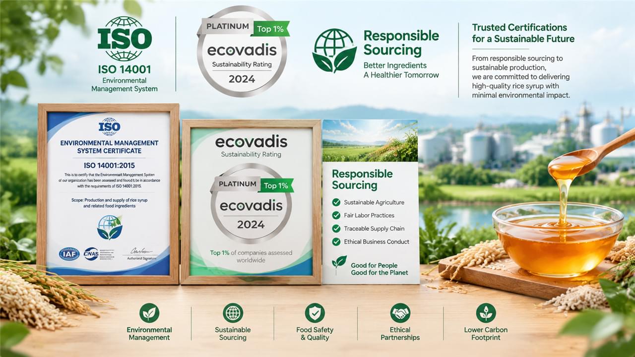 ISO 14001 EcoVadis sustainability certifications for sustainable rice syrup production