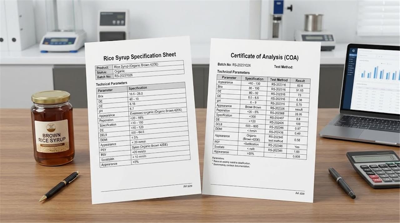 Rice Syrup Technical Specifications: 8 Parameters That Make or Break Your Formula 1 Rice syrup specification sheet and Certificate of Analysis with technical quality parameters
